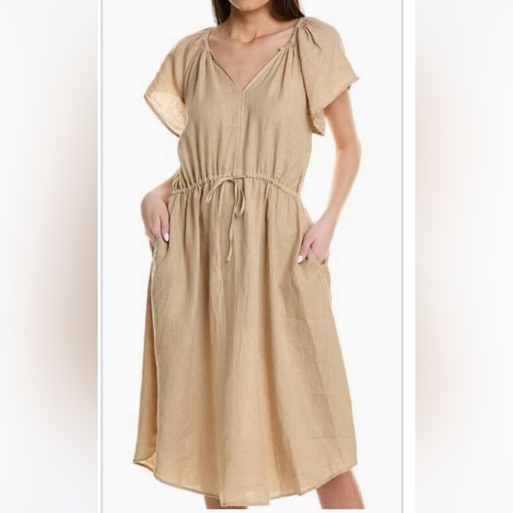 - Velvet Tan linen V-Neck dress